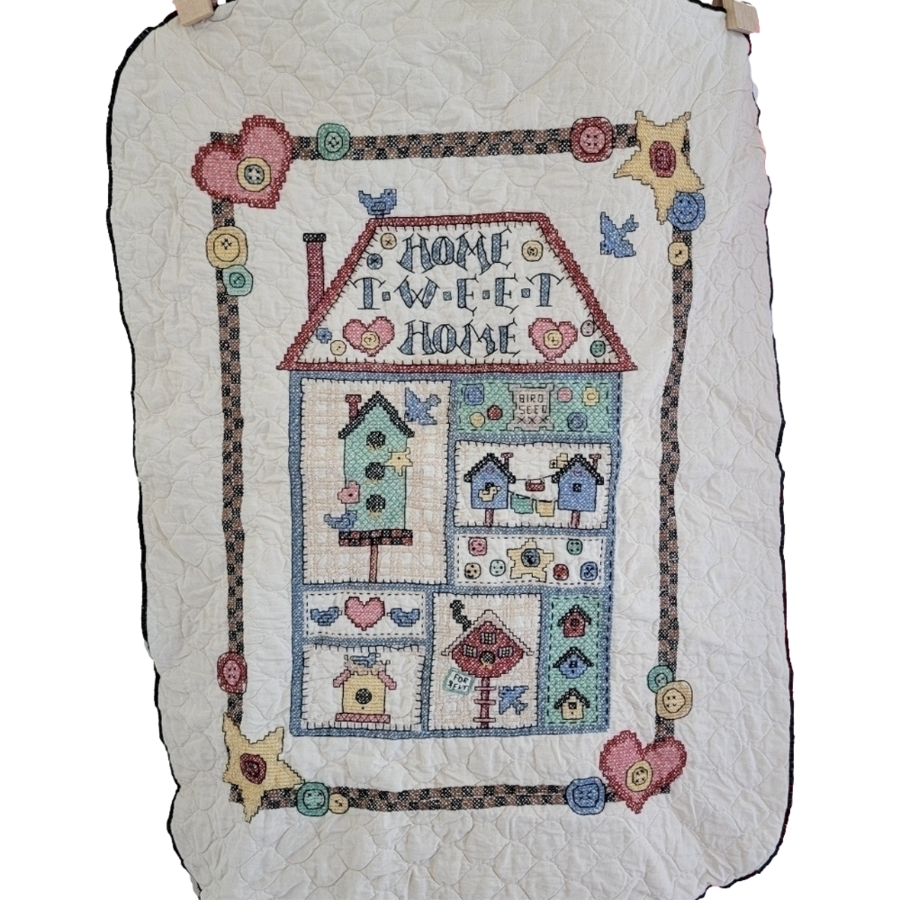 Handcrafted Crossstiched "Home Tweet Home" Lap/Crib Sized Blanket/Wall Hanging